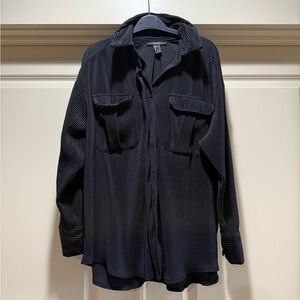 Forever 21 Black Ribbed Button-Front Shirt Jacket